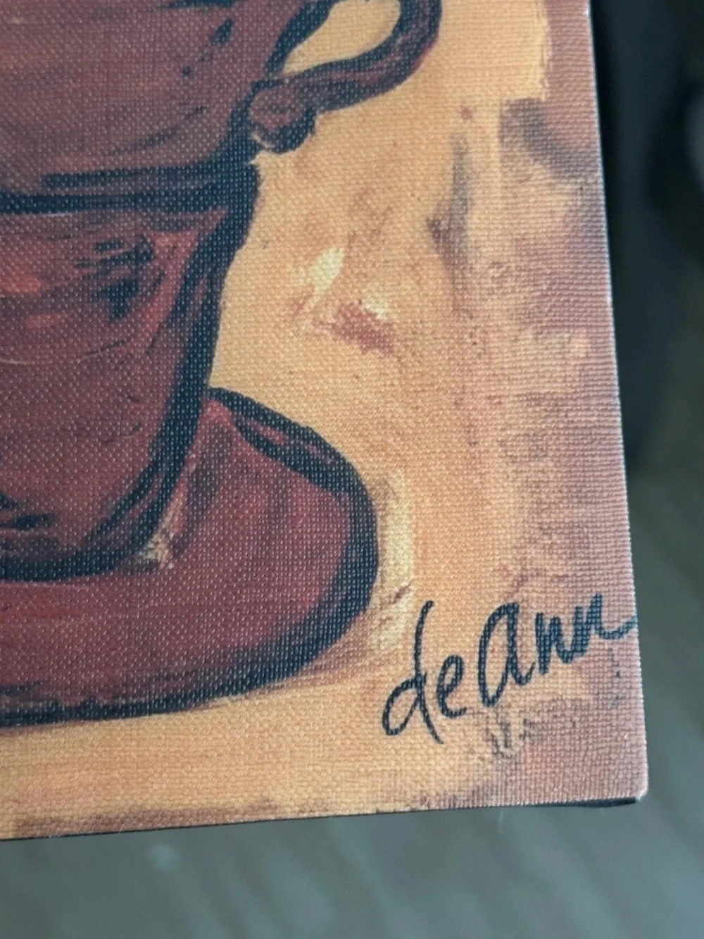 Deann Herbert Original Oil Palette, orange 6 tea cups stacked, signed